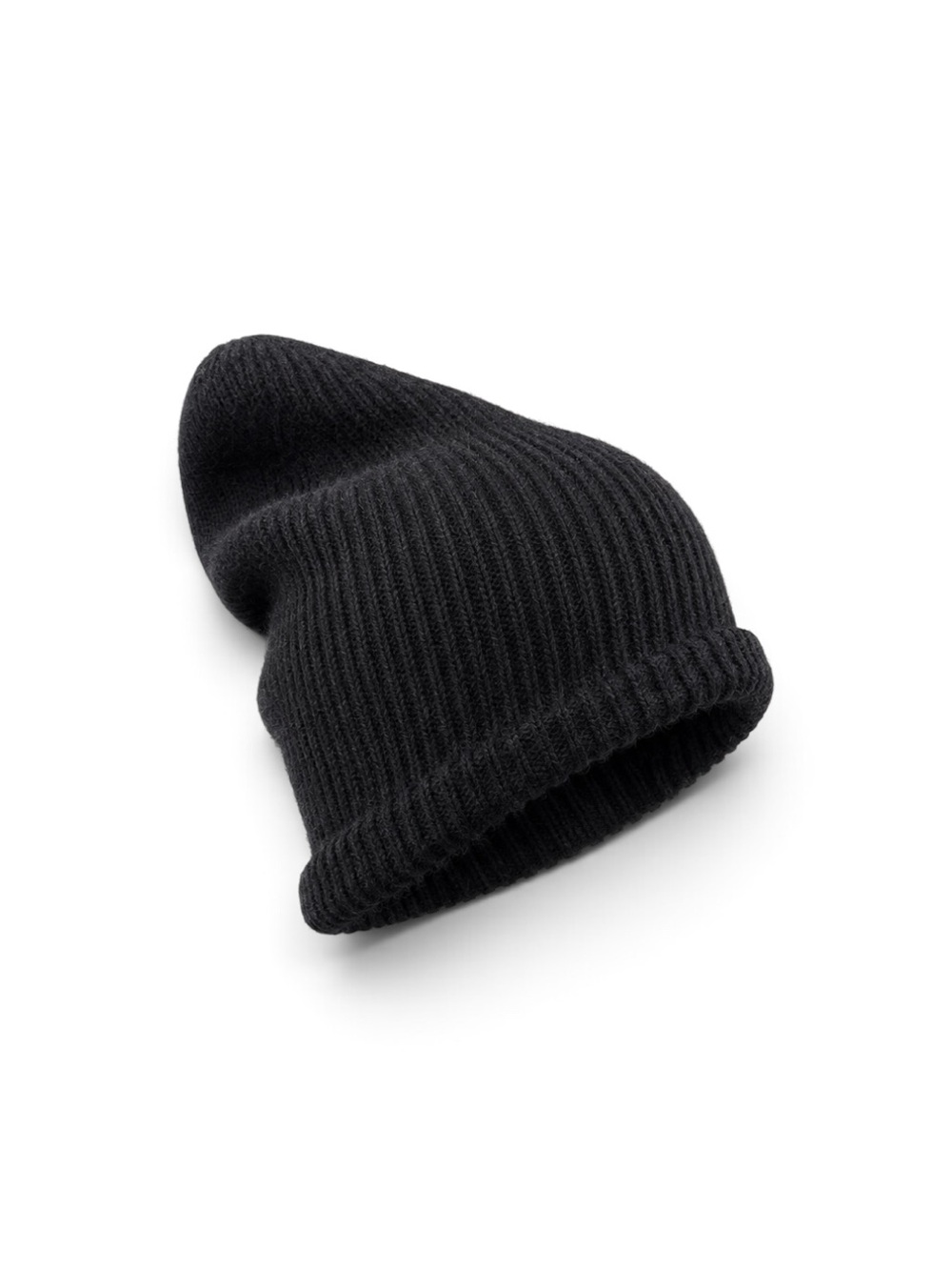 Men's Black Ribbed Knit Cuffed Beanie Wool Blend and Rabbit Hair